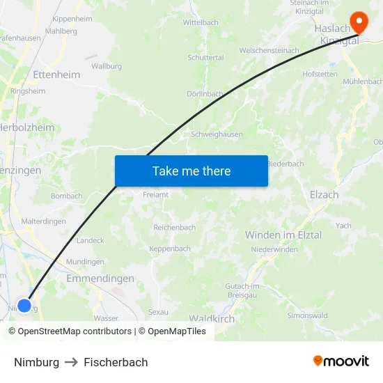 Nimburg to Fischerbach map