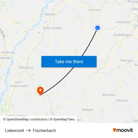 Liebenzell to Fischerbach map