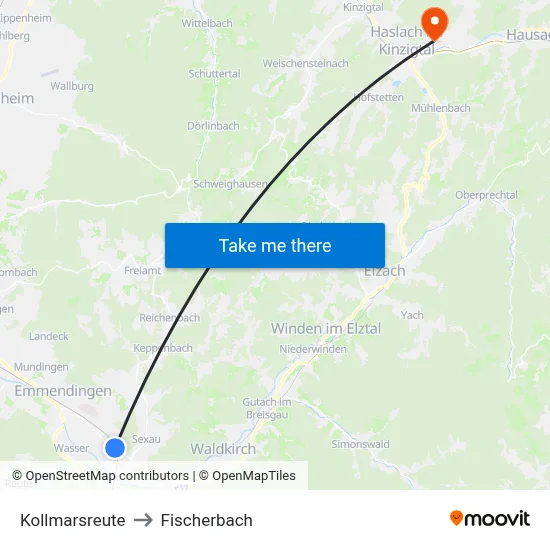 Kollmarsreute to Fischerbach map