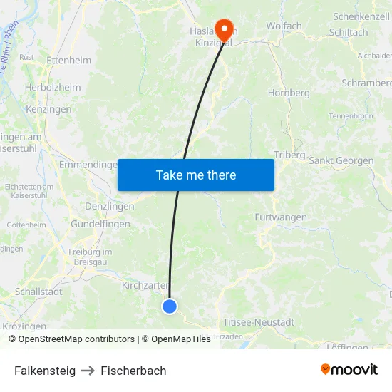 Falkensteig to Fischerbach map