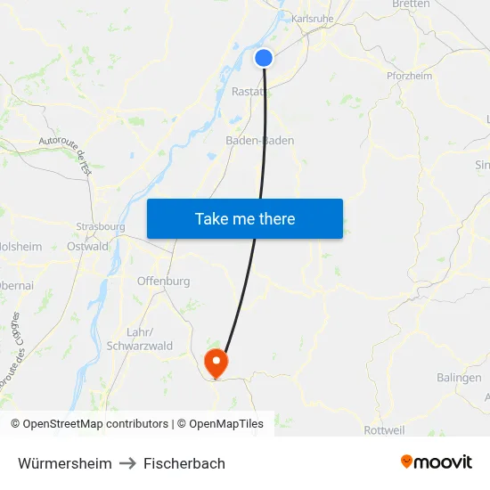 Würmersheim to Fischerbach map