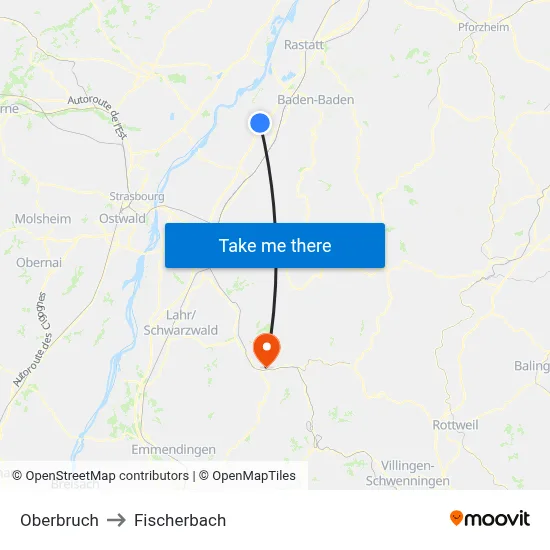 Oberbruch to Fischerbach map
