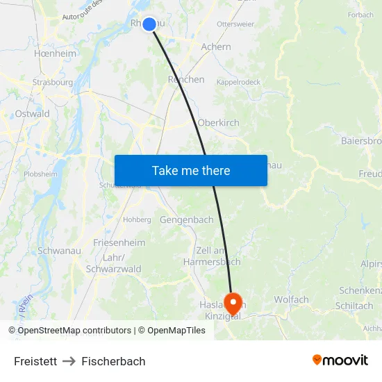 Freistett to Fischerbach map
