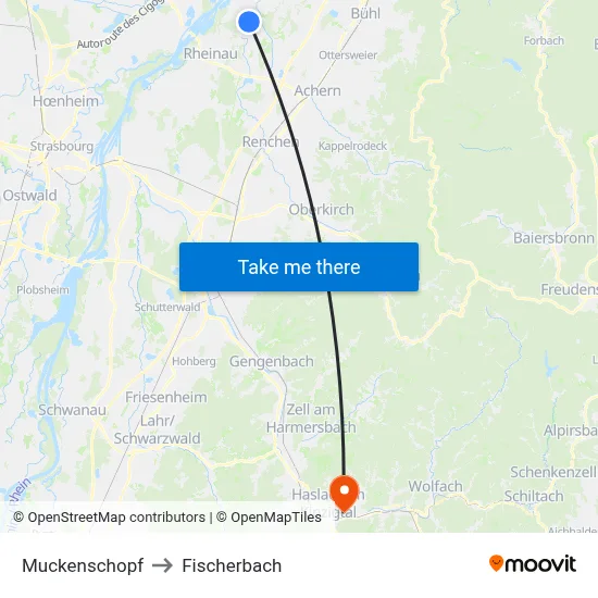 Muckenschopf to Fischerbach map