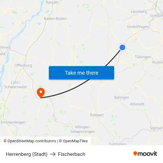 Herrenberg (Stadt) to Fischerbach map