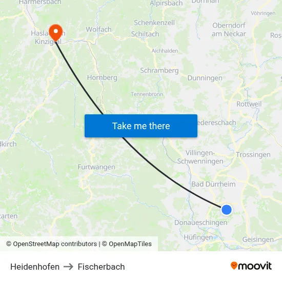Heidenhofen to Fischerbach map