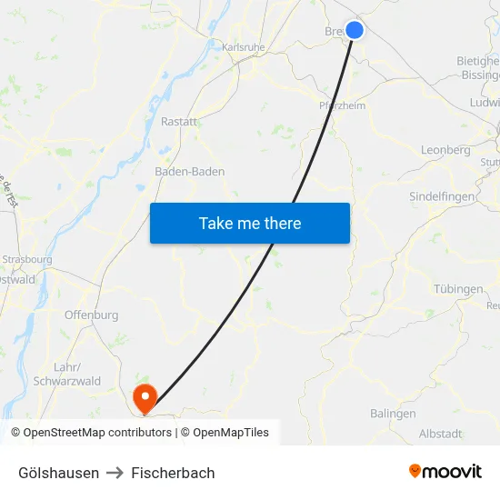 Gölshausen to Fischerbach map