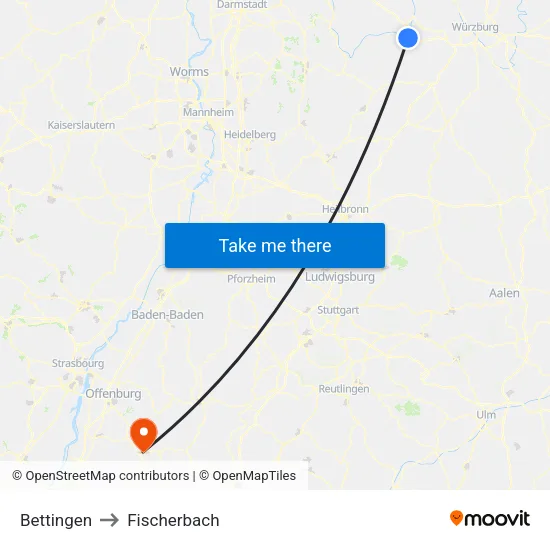 Bettingen to Fischerbach map