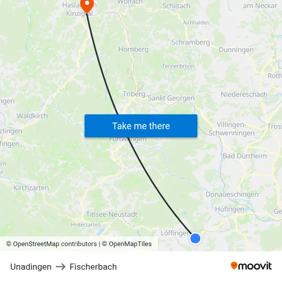 Unadingen to Fischerbach map