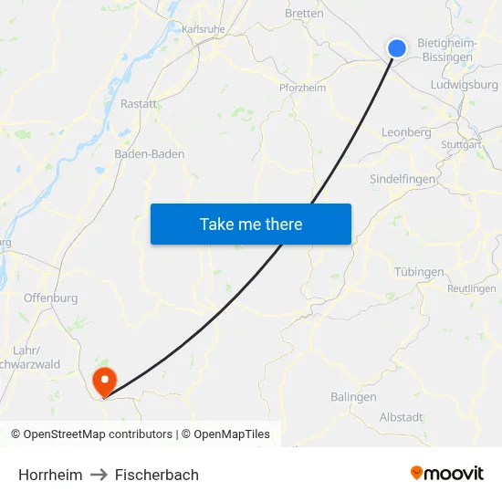 Horrheim to Fischerbach map