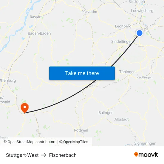 Stuttgart-West to Fischerbach map