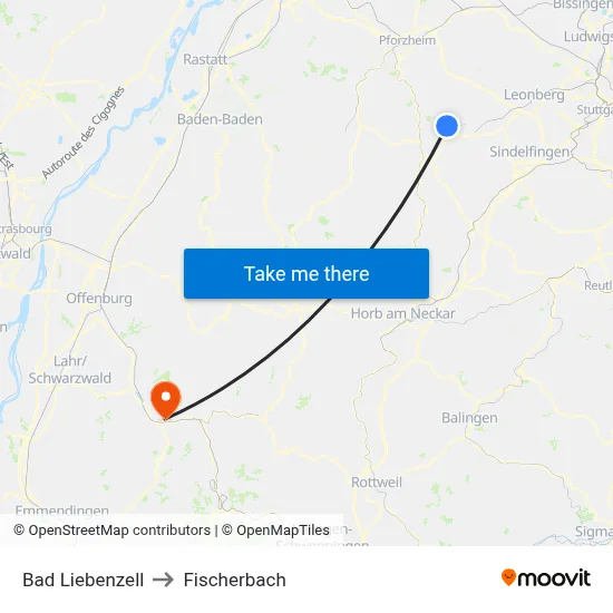 Bad Liebenzell to Fischerbach map