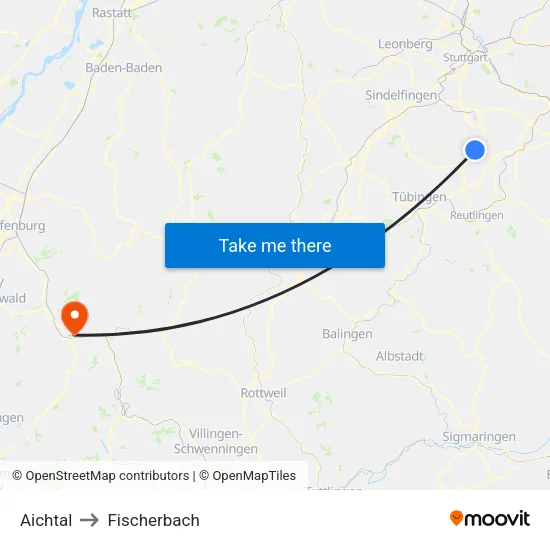 Aichtal to Fischerbach map