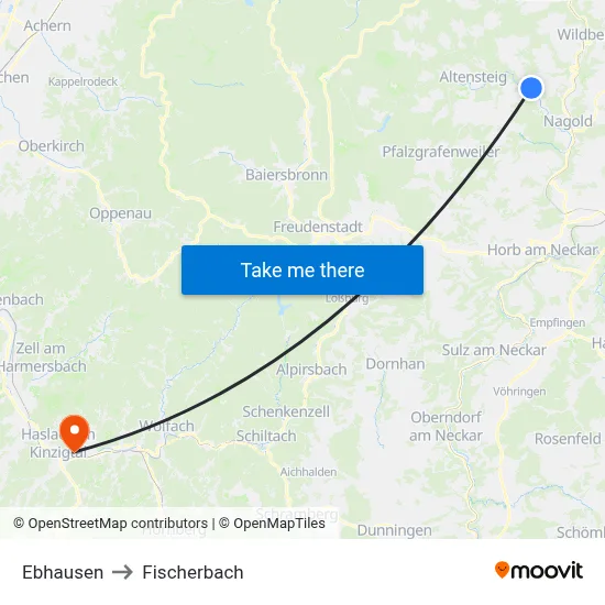 Ebhausen to Fischerbach map