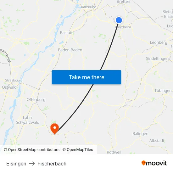 Eisingen to Fischerbach map