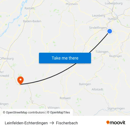 Leinfelden-Echterdingen to Fischerbach map
