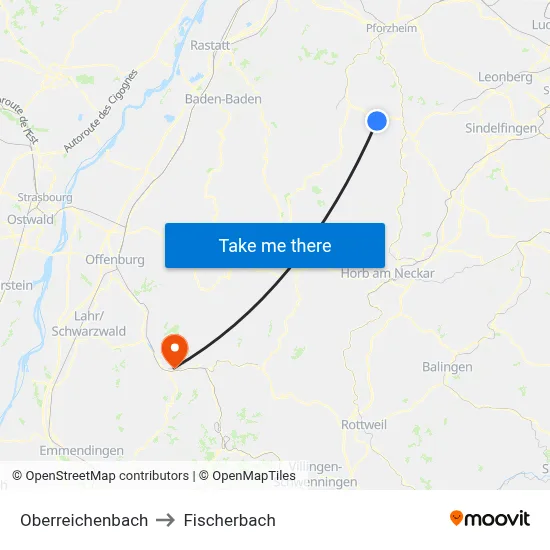 Oberreichenbach to Fischerbach map