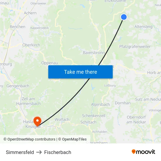 Simmersfeld to Fischerbach map