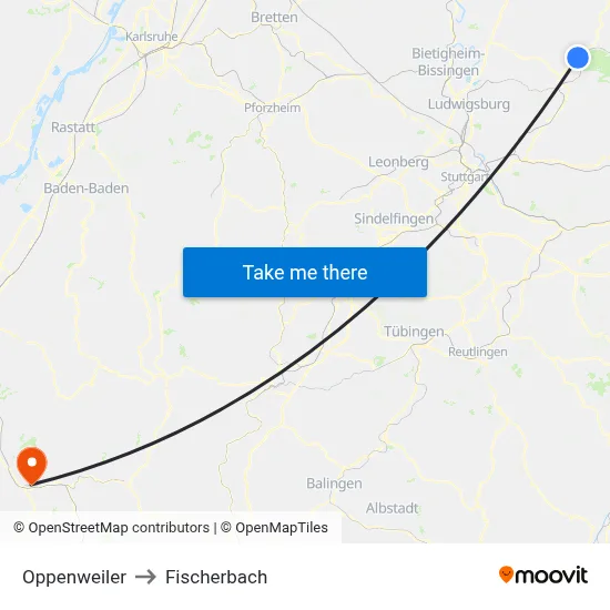 Oppenweiler to Fischerbach map