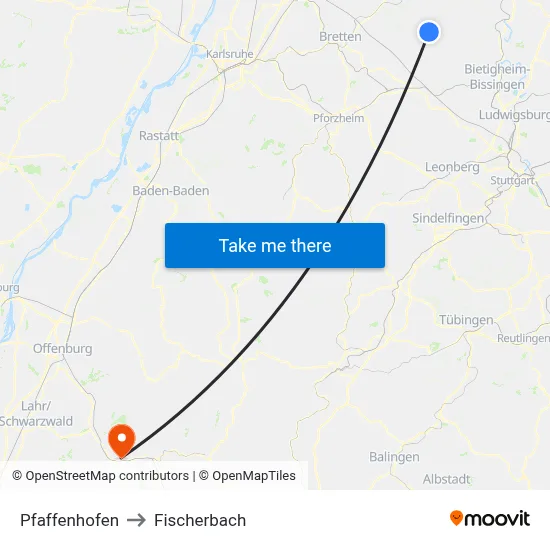 Pfaffenhofen to Fischerbach map