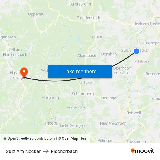Sulz Am Neckar to Fischerbach map