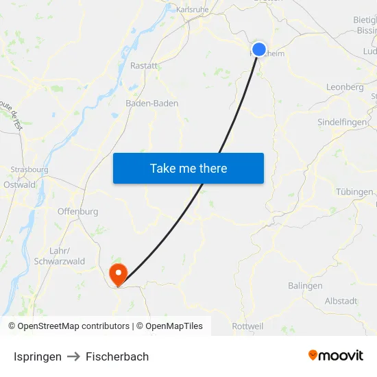 Ispringen to Fischerbach map
