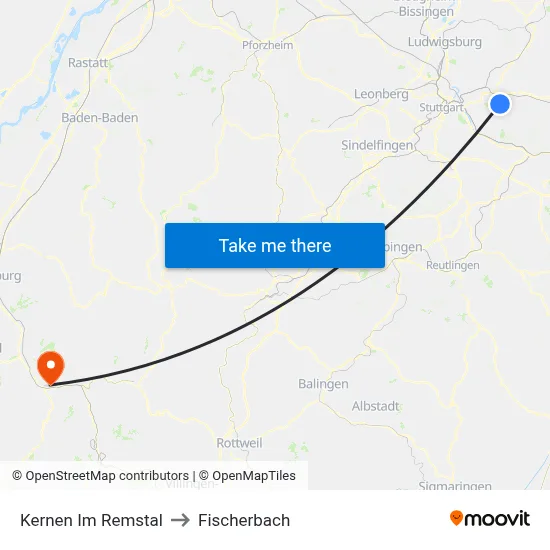 Kernen Im Remstal to Fischerbach map