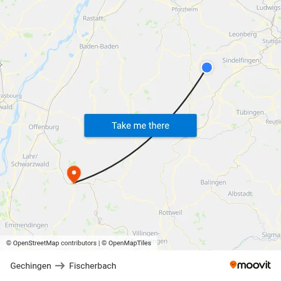 Gechingen to Fischerbach map