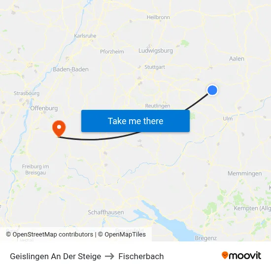 Geislingen An Der Steige to Fischerbach map