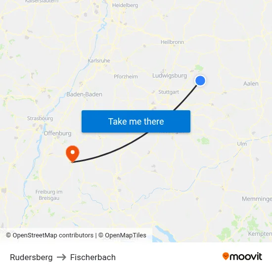 Rudersberg to Fischerbach map