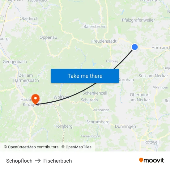 Schopfloch to Fischerbach map
