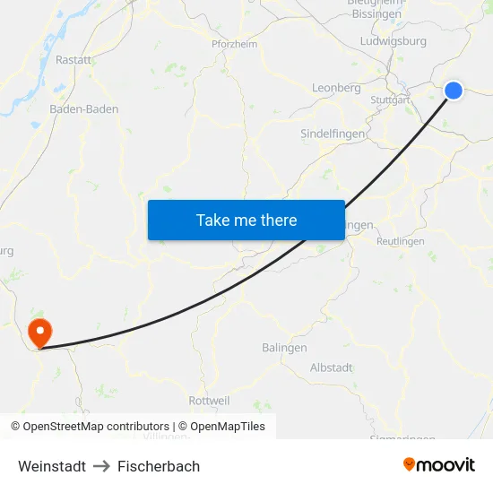 Weinstadt to Fischerbach map