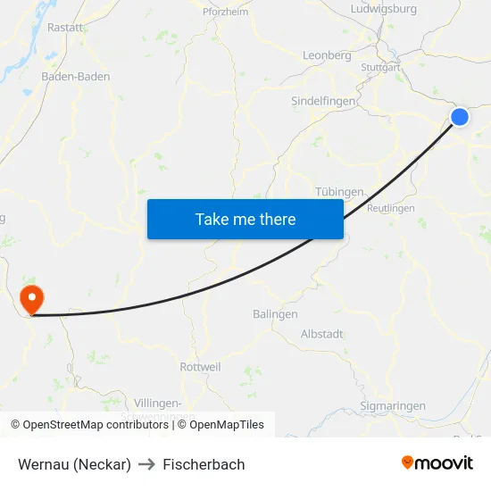 Wernau (Neckar) to Fischerbach map