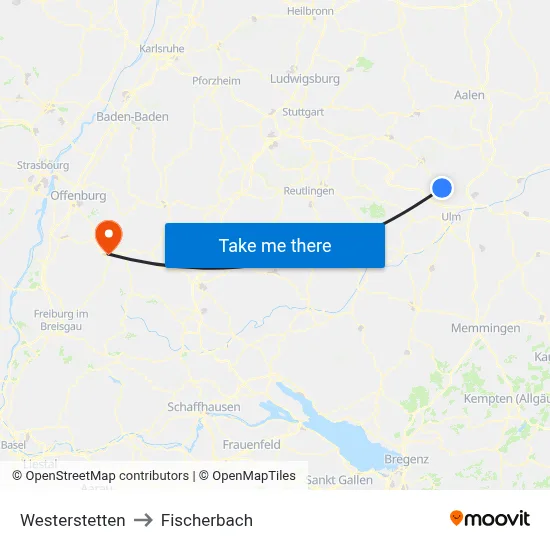 Westerstetten to Fischerbach map