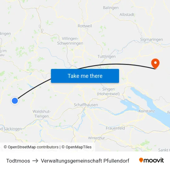 Todtmoos to Verwaltungsgemeinschaft Pfullendorf map