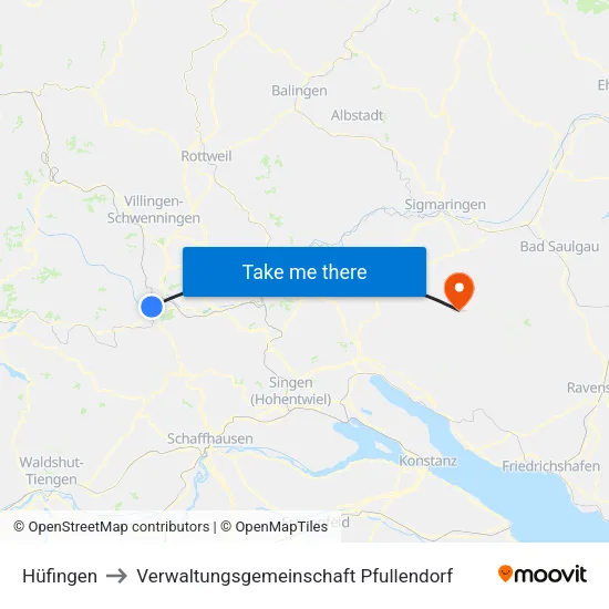 Hüfingen to Verwaltungsgemeinschaft Pfullendorf map