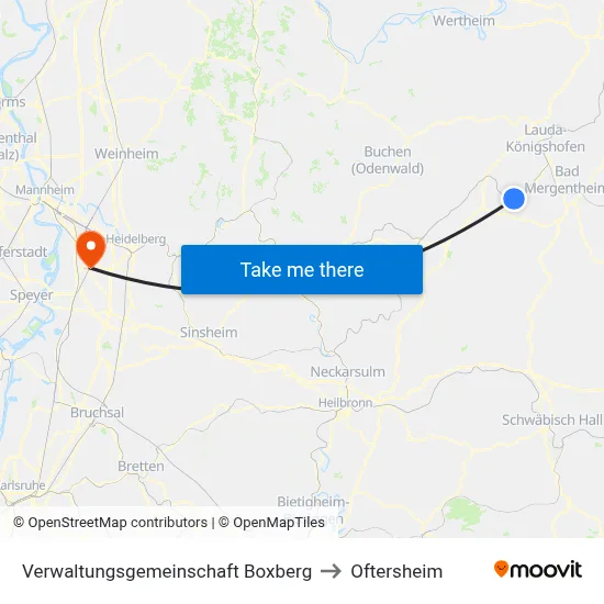 Verwaltungsgemeinschaft Boxberg to Oftersheim map