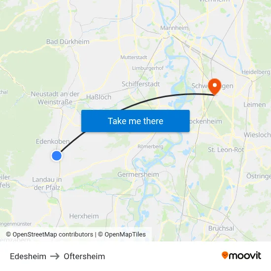 Edesheim to Oftersheim map