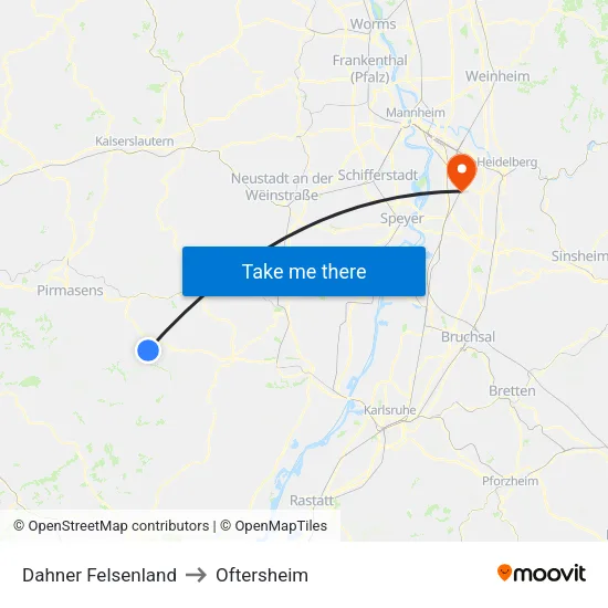 Dahner Felsenland to Oftersheim map
