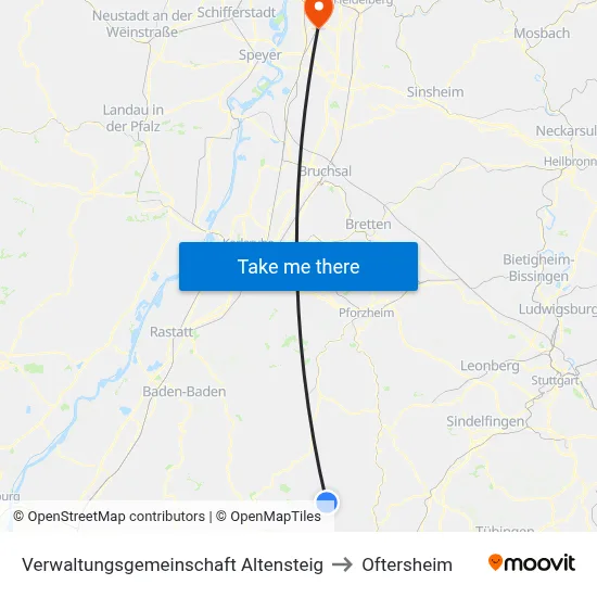 Verwaltungsgemeinschaft Altensteig to Oftersheim map