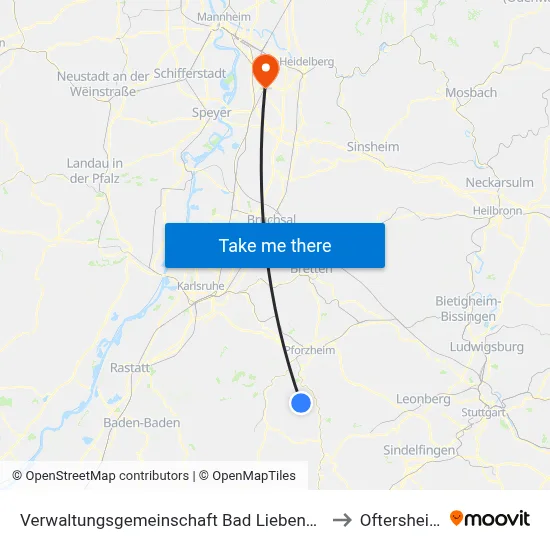 Verwaltungsgemeinschaft Bad Liebenzell to Oftersheim map