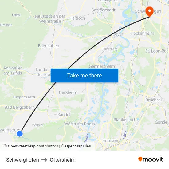 Schweighofen to Oftersheim map