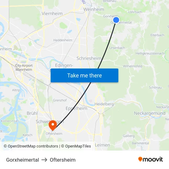 Gorxheimertal to Oftersheim map