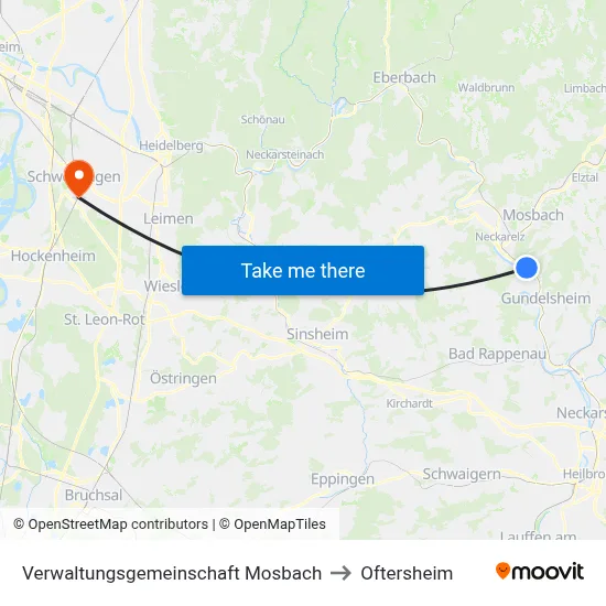 Verwaltungsgemeinschaft Mosbach to Oftersheim map