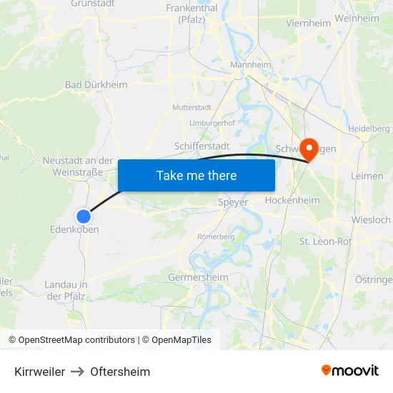 Kirrweiler to Oftersheim map