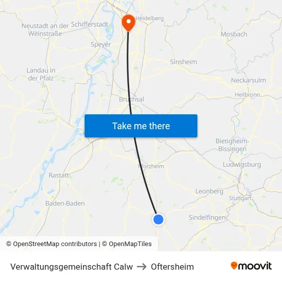 Verwaltungsgemeinschaft Calw to Oftersheim map