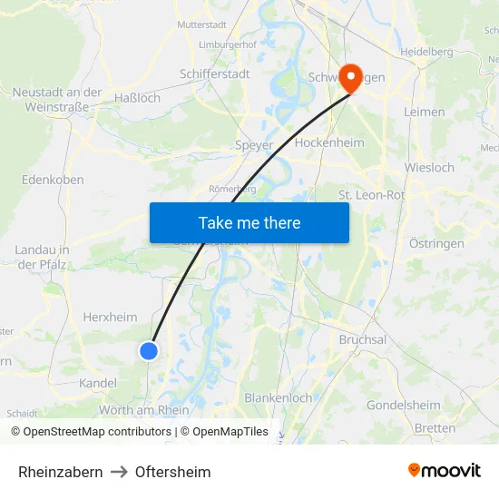 Rheinzabern to Oftersheim map