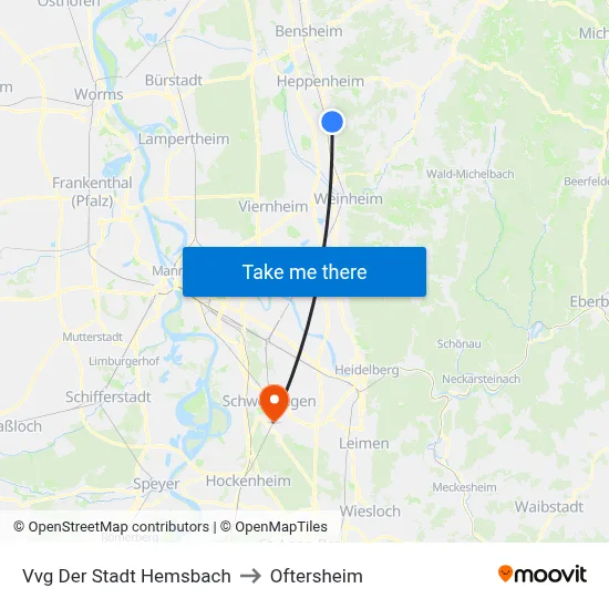Vvg Der Stadt Hemsbach to Oftersheim map
