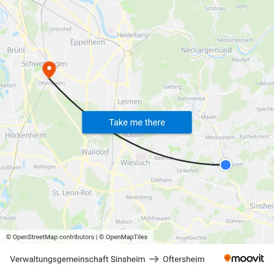 Verwaltungsgemeinschaft Sinsheim to Oftersheim map