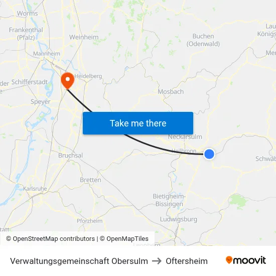 Verwaltungsgemeinschaft Obersulm to Oftersheim map
